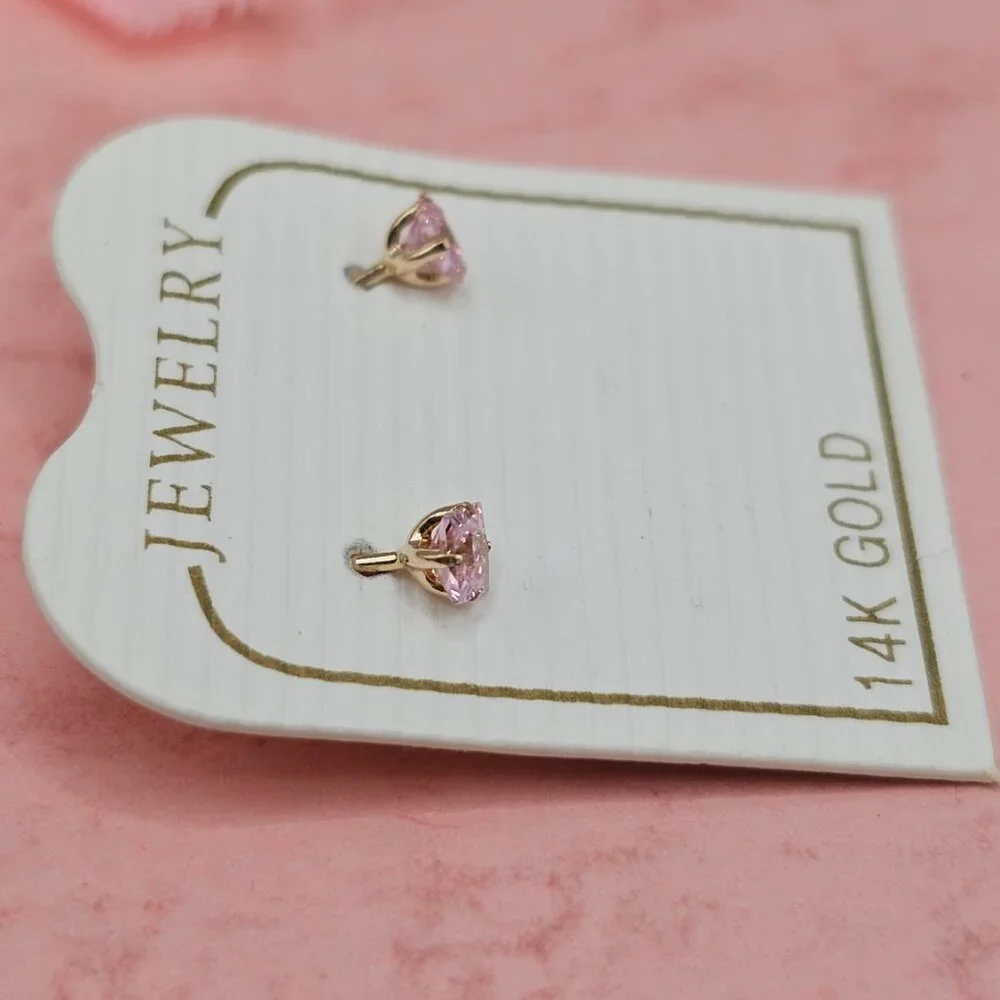 14 KT Italian Gold Light Pink Square CZ 3mm Screw Earrings